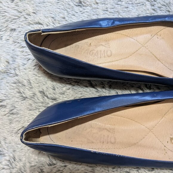 Salvatore Ferragamo Blue Ballet Flats Varina Leather Bow EU 40 US 10 - Picture 6 of 11